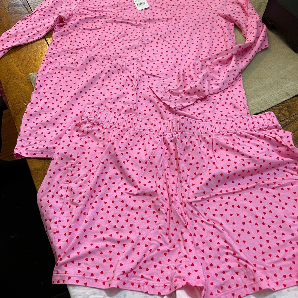 LOFT Pink Top with Red Hearts
